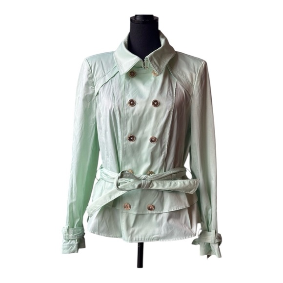 White House Black Market Jackets & Blazers - White House Black Market mint green ruffle trench jacket size small